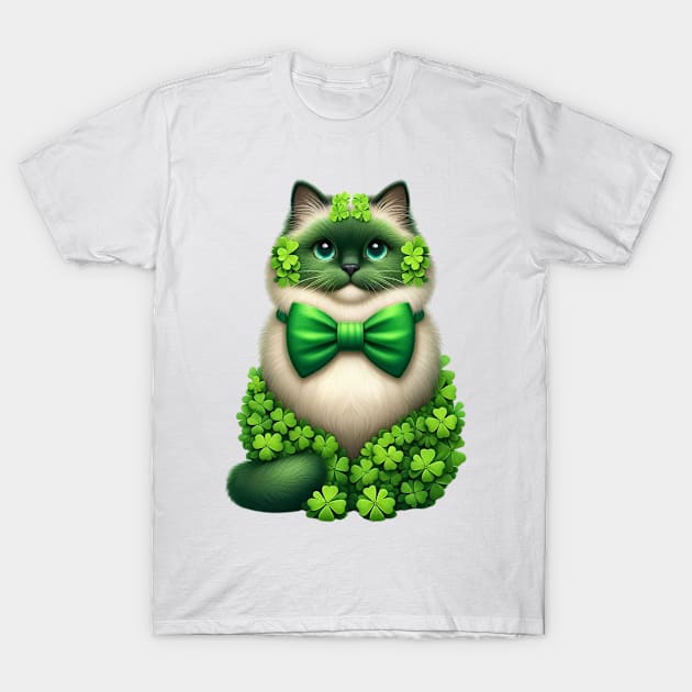 Clover Birman Cat St Patricks Day T-Shirt by Chromatic Fusion Studio